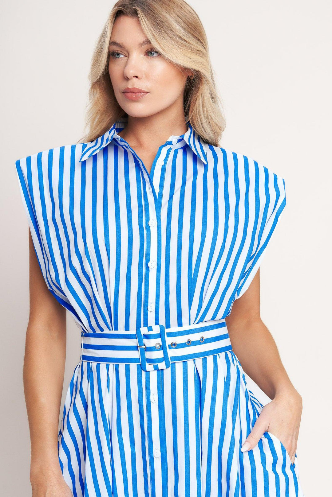 Bistro Stripe Woven Midi Dress from KADOU Boutique