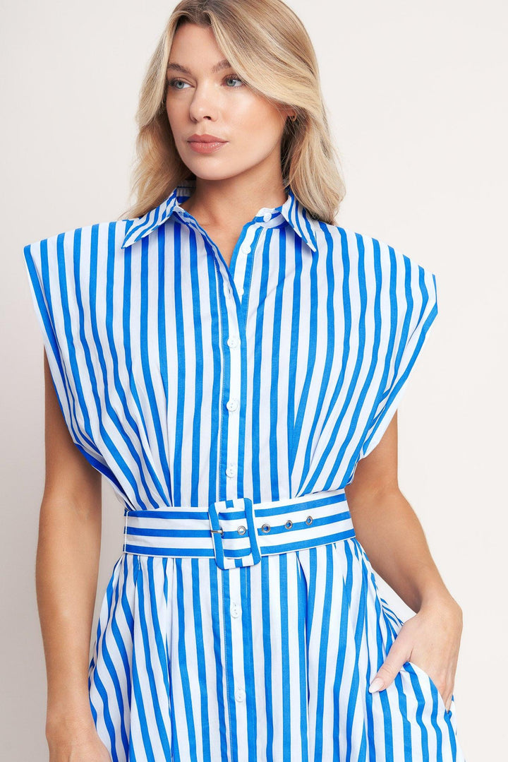 Bistro Stripe Woven Midi Dress from KADOU Boutique