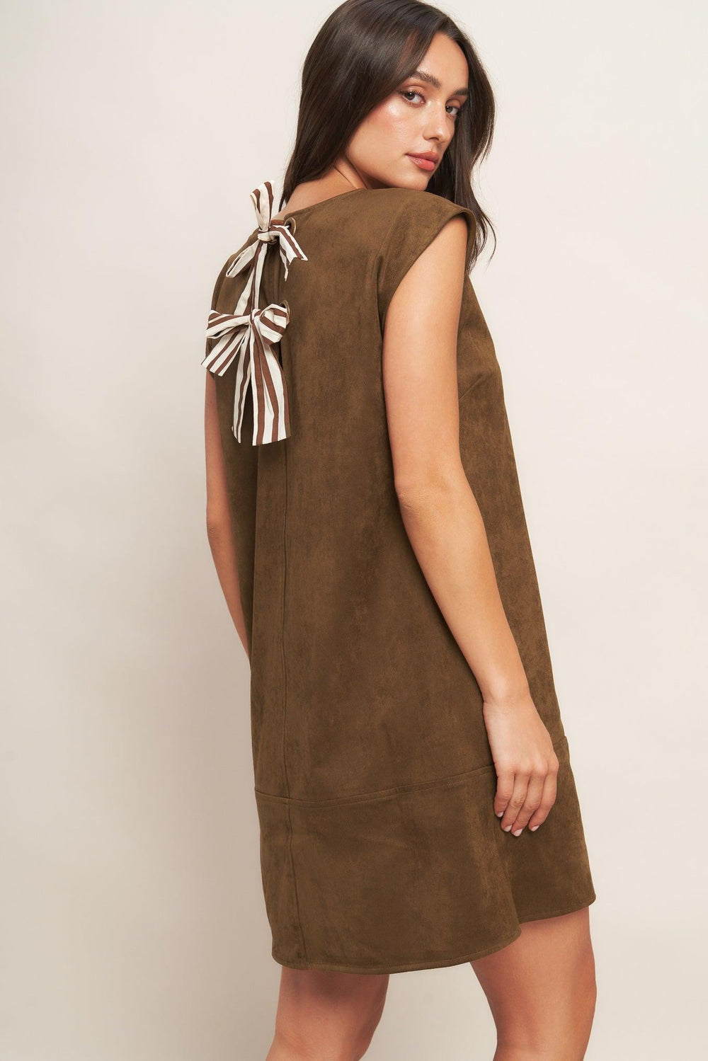 Quiet Luxury Edge Faux Suede Midi Shift Dress from KADOU Boutique