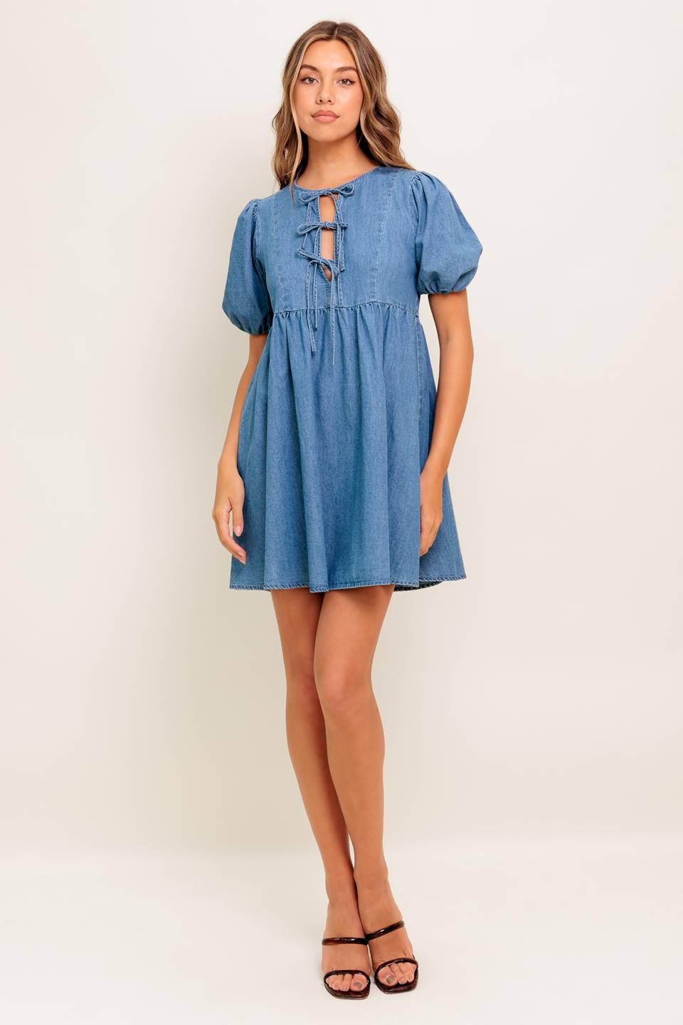 Sunset Getaway Denim Mini Dress from KADOU Boutique