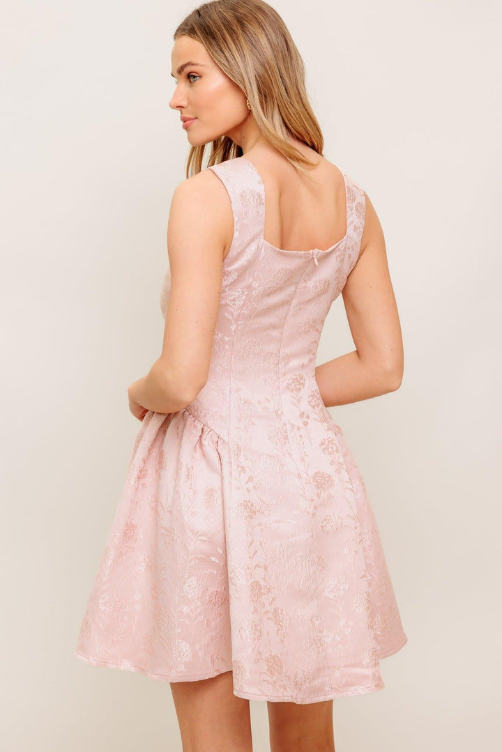 SWEET BLOOM WOVEN JACQUARD SATIN MINI DRESS