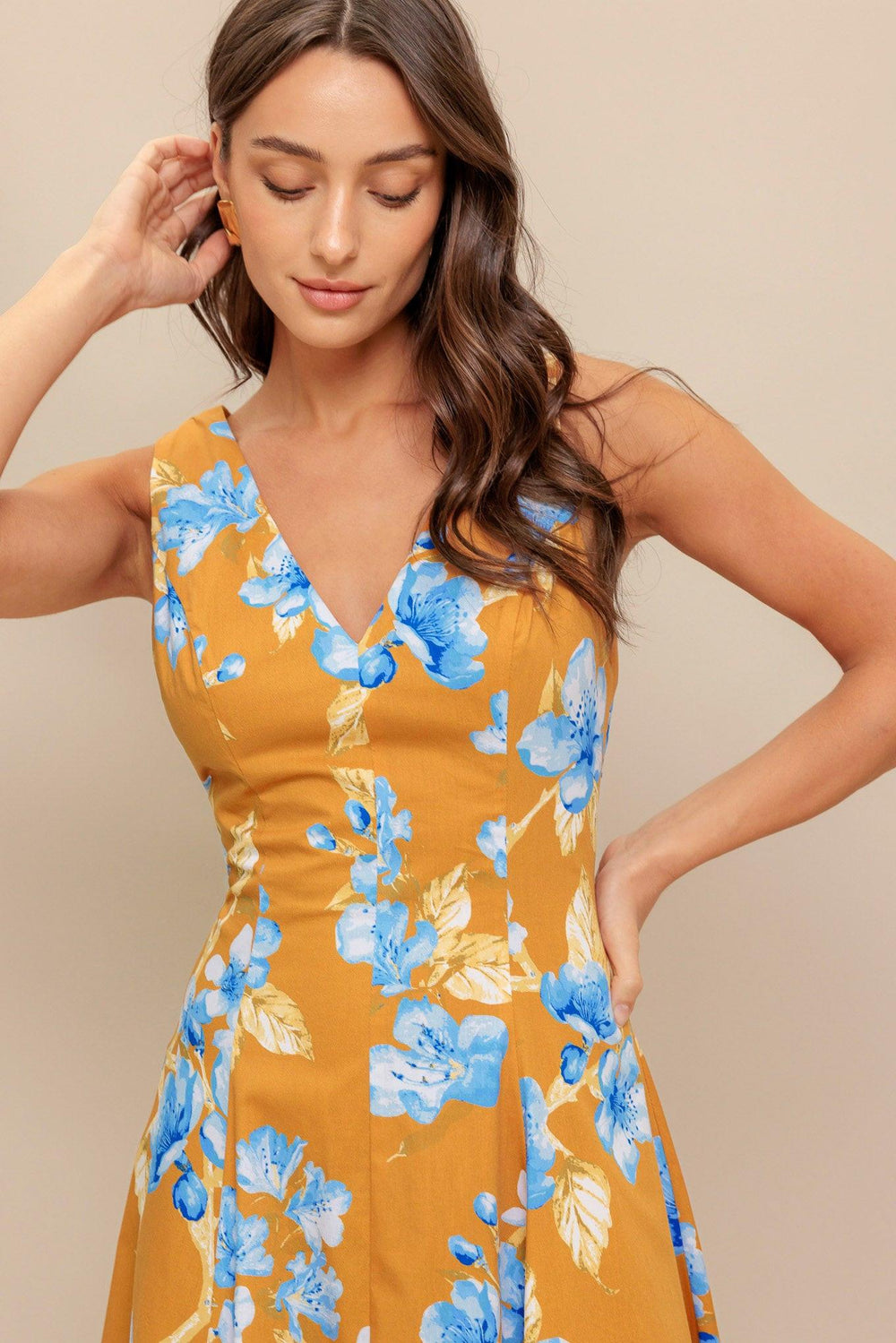 Skyblossom Rush Woven Midi Dress from KADOU Boutique