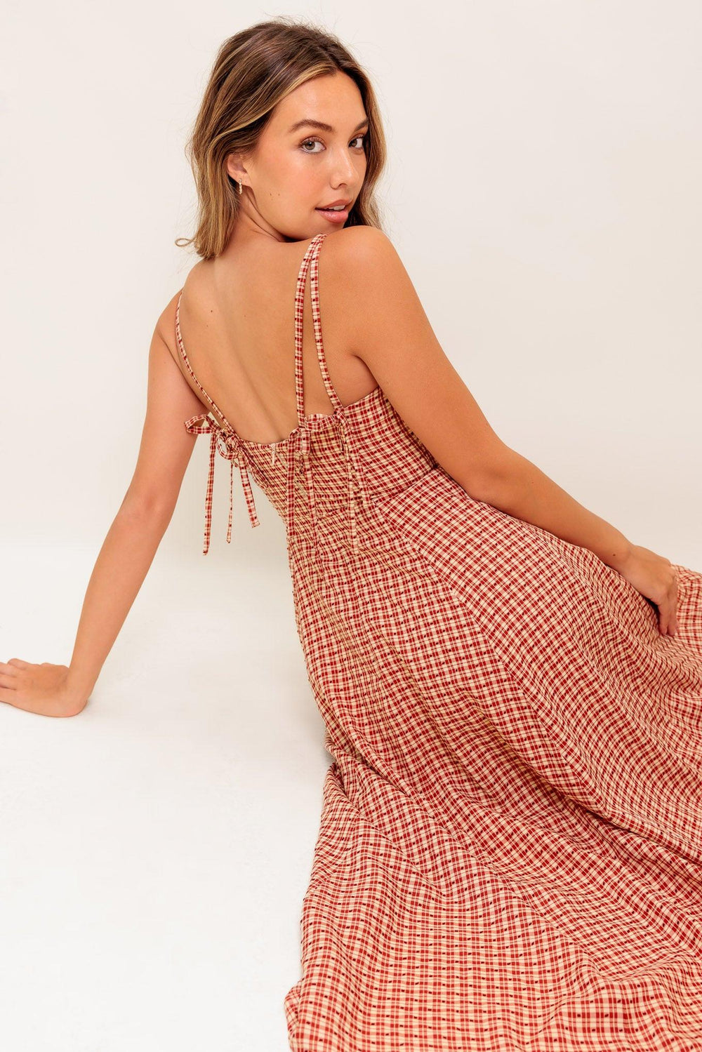 Gingham Summer Woven Midi Dress from KADOU Boutique
