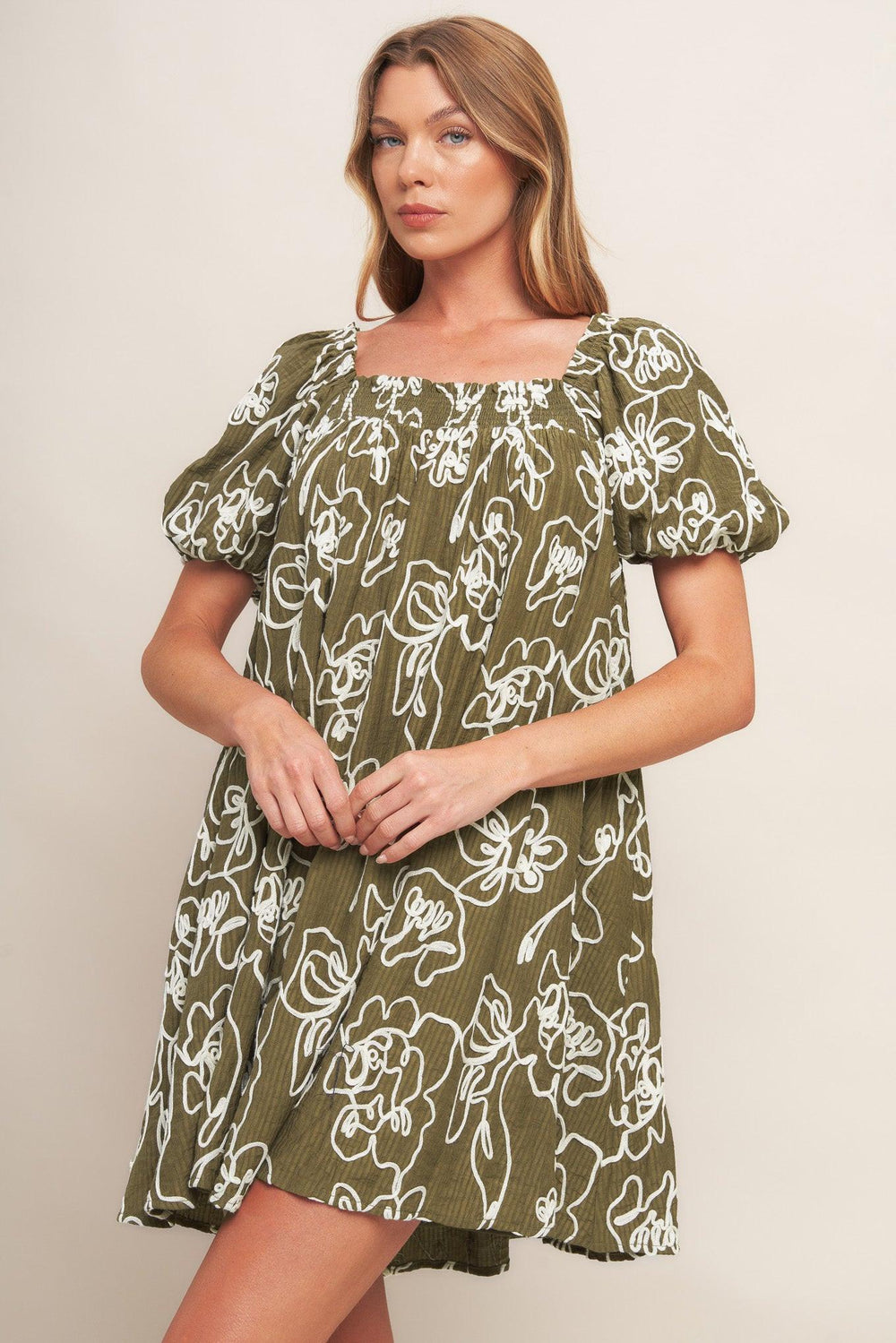Botanical Outline Woven Mini Dress from KADOU Boutique
