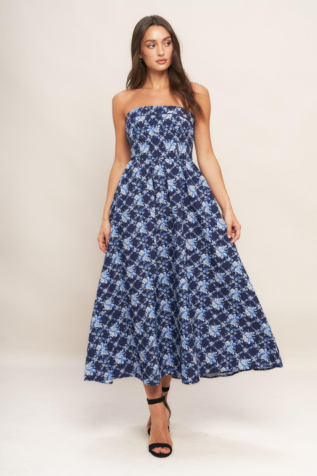 Blue Renaissance Woven Midi Dress from KADOU Boutique