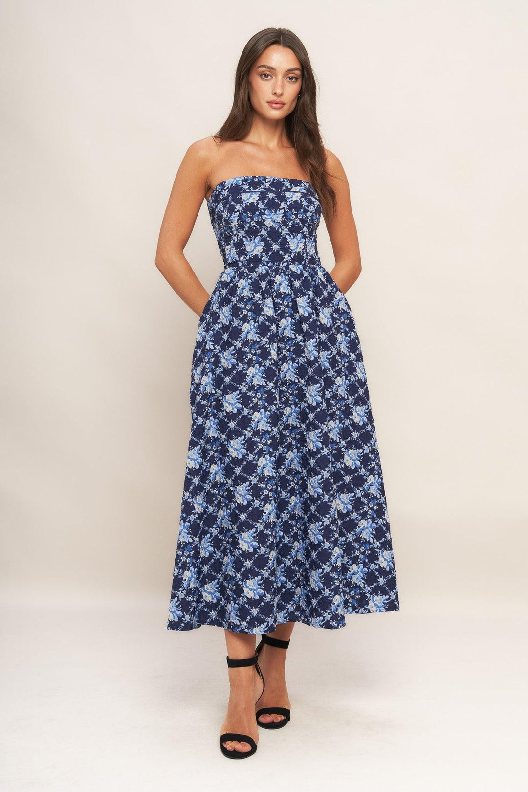 Blue Renaissance Woven Midi Dress from KADOU Boutique