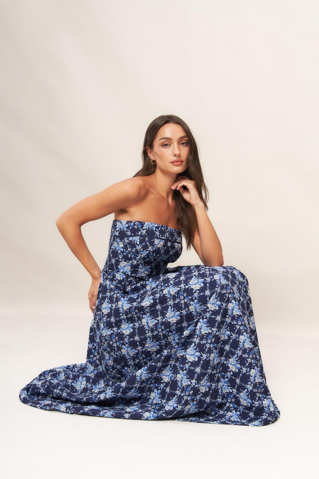 Blue Renaissance Woven Midi Dress from KADOU Boutique