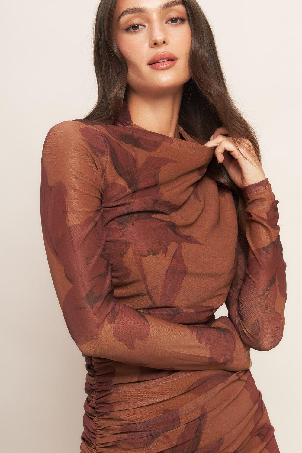 Amber Flora Power Mesh Midi Dress from KADOU Boutique