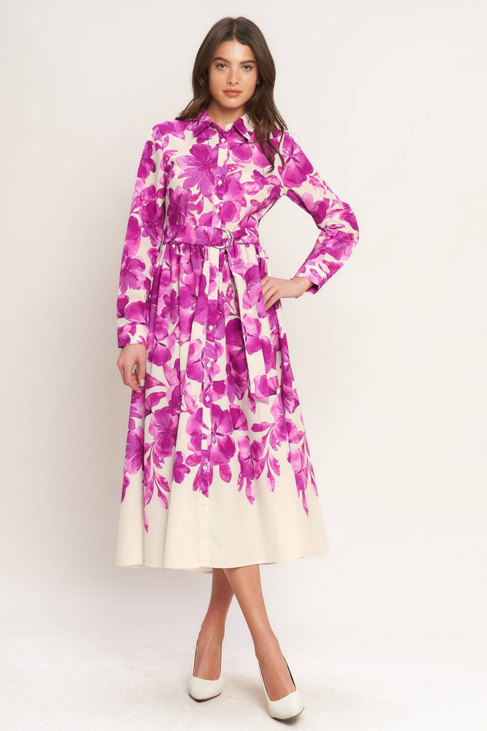 Evergreen Camellia Dream Woven Midi Shirt Dress from KADOU Boutique