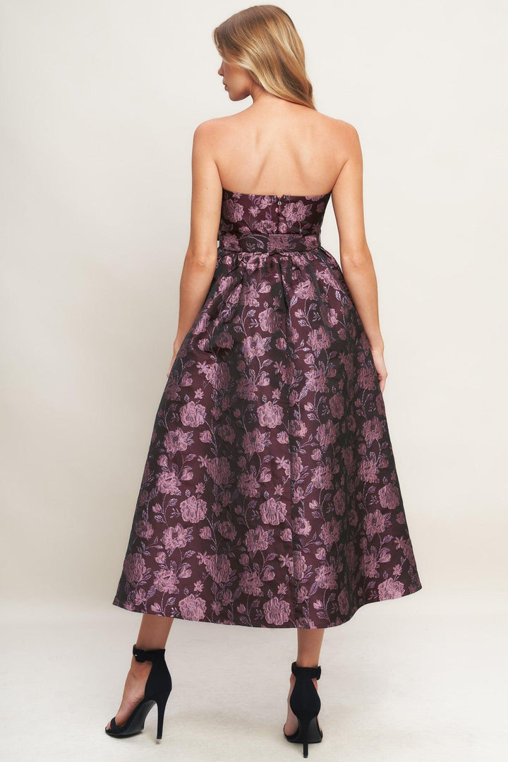 Aubergine Chic Jacquard Woven Midi Dress from KADOU Boutique