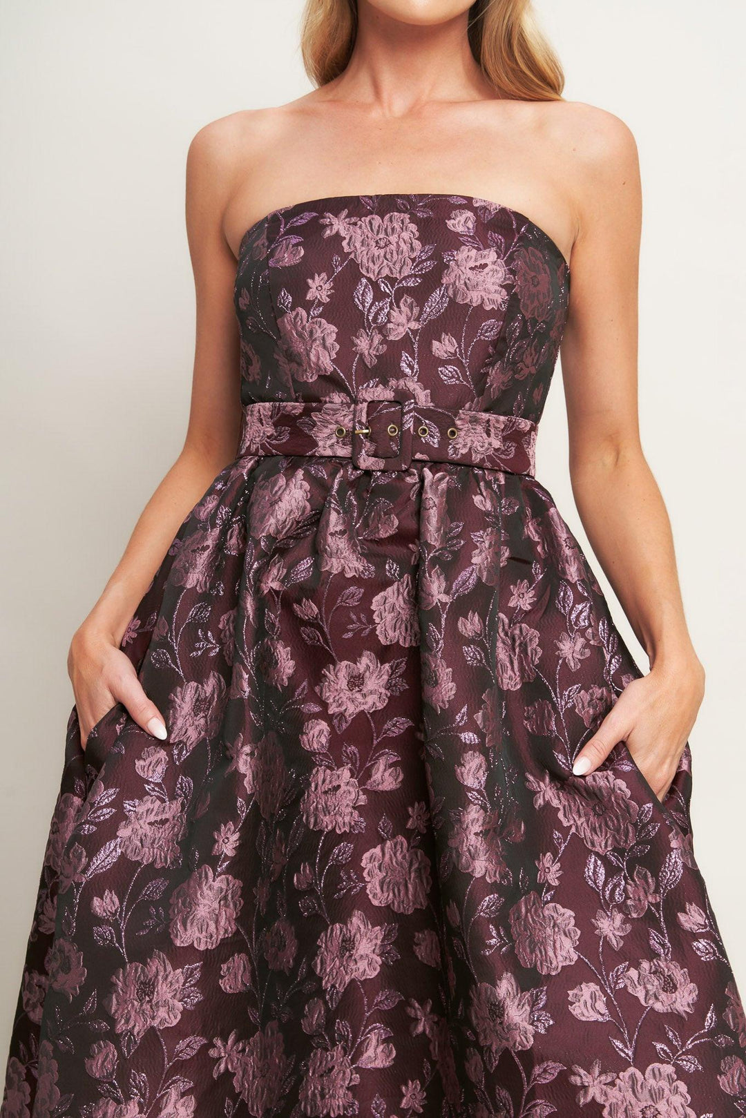 Aubergine Chic Jacquard Woven Midi Dress from KADOU Boutique