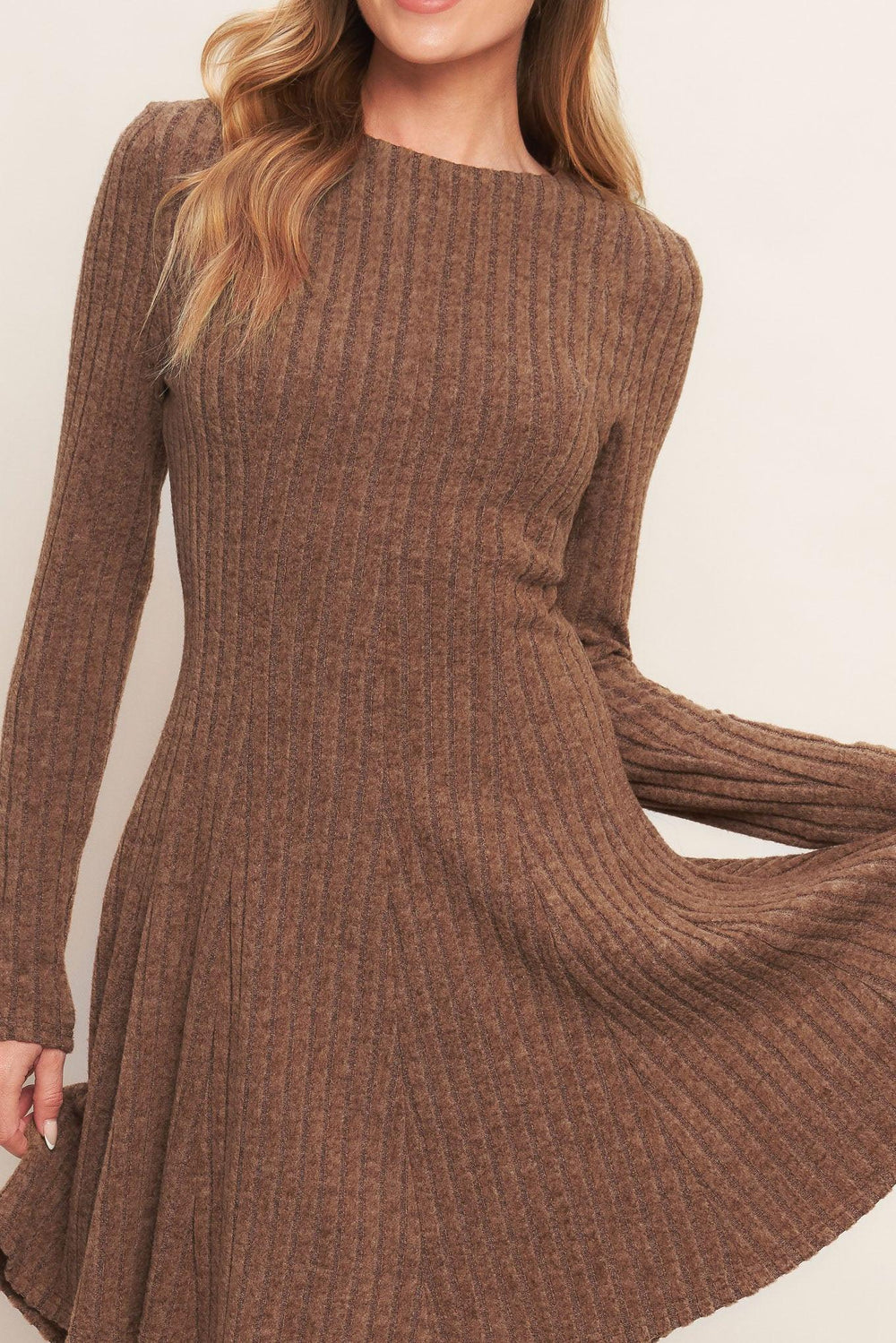 Autumn Coffee Brown Knit Mini Dress from KADOU Boutique