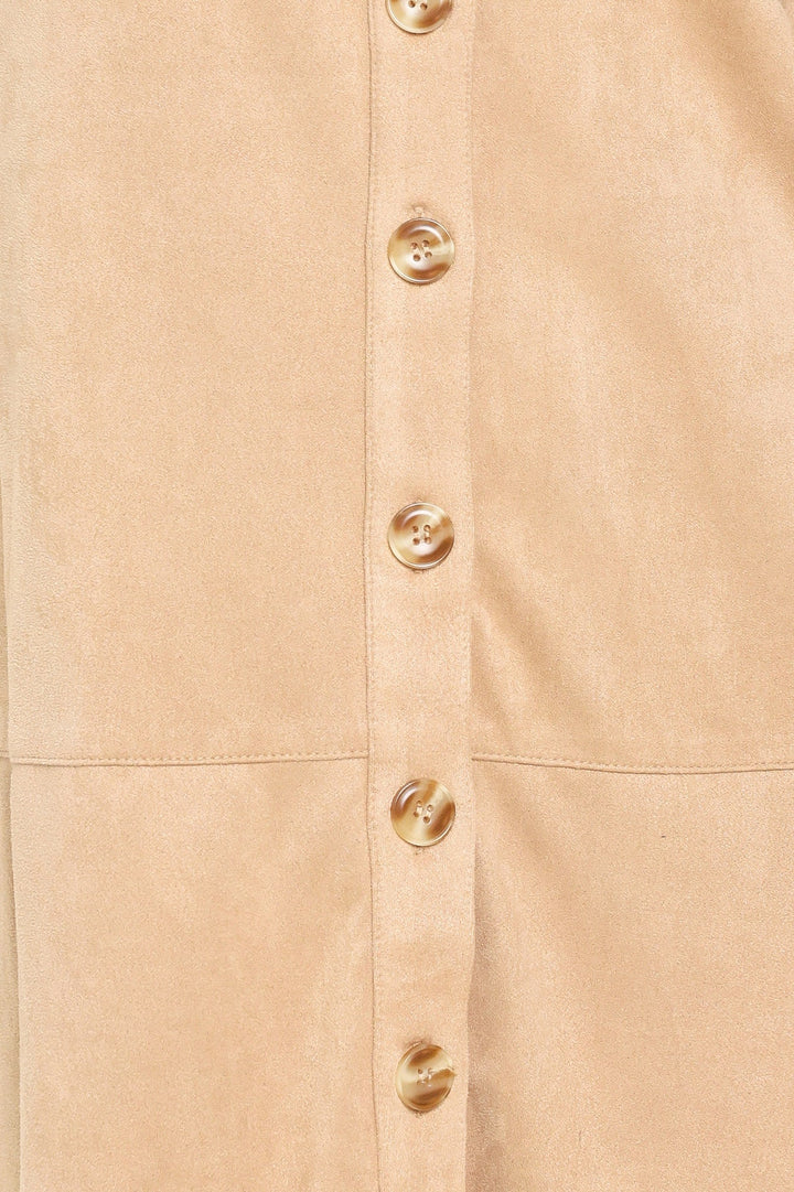 SAND SAFARI SAND FAUX SUEDE BELTED SHIRT MINI DRESS