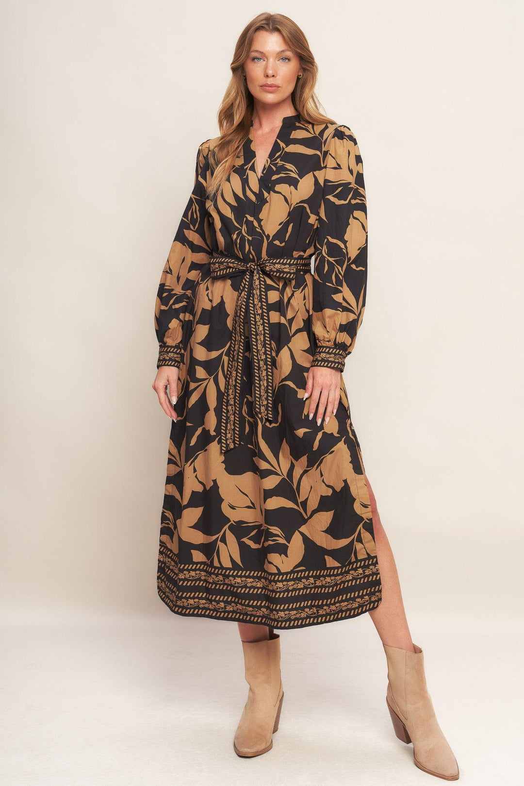 Autumn Leaf Woven Midi Dress from KADOU Boutique
