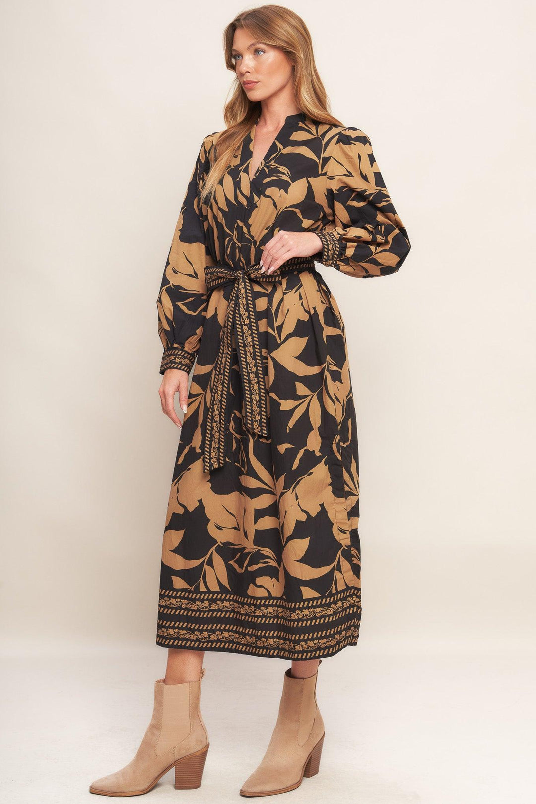 Autumn Leaf Woven Midi Dress from KADOU Boutique
