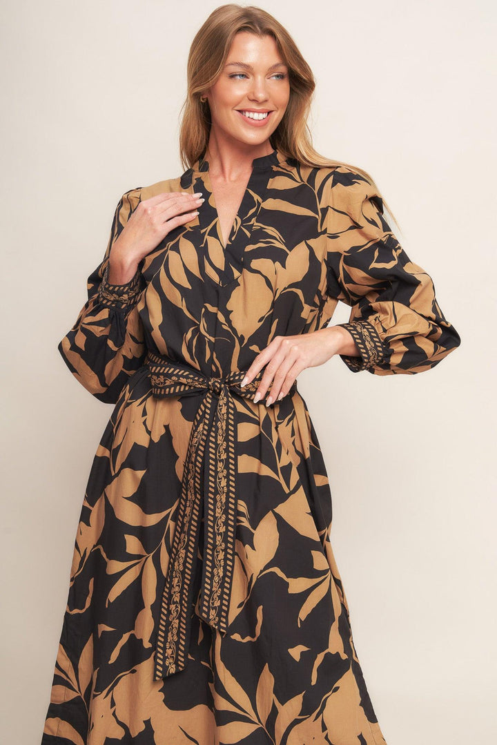 Autumn Leaf Woven Midi Dress from KADOU Boutique