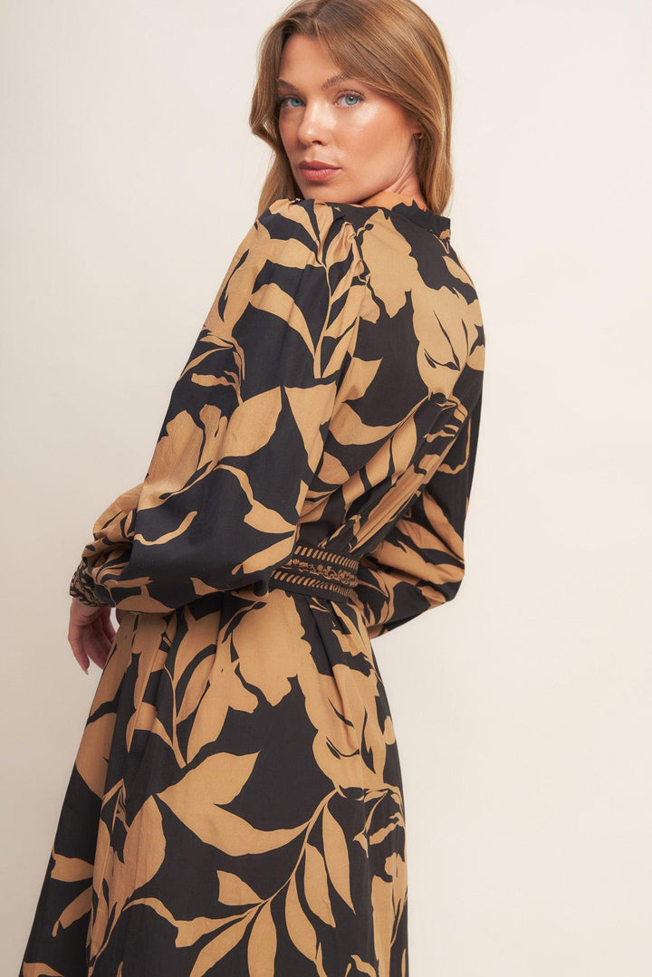 Autumn Leaf Woven Midi Dress from KADOU Boutique