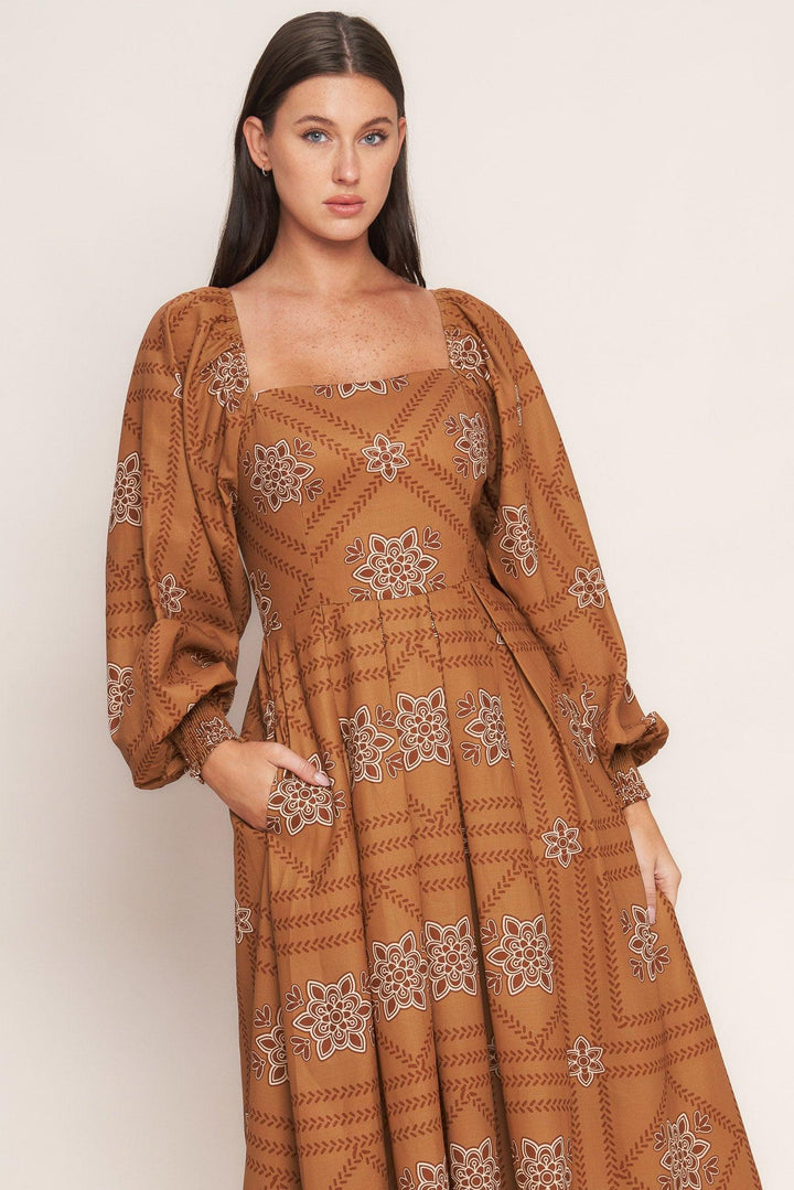 SOUTHWEST SQUARES WOVEN MIDI DRESS