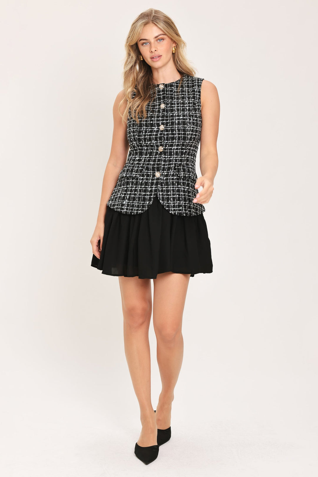 MODERN ICON TWEED WOVEN MINI DRESS