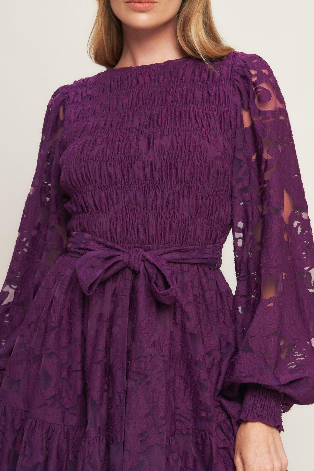 Passion Plum Woven Lace Mini Dress from KADOU Boutique