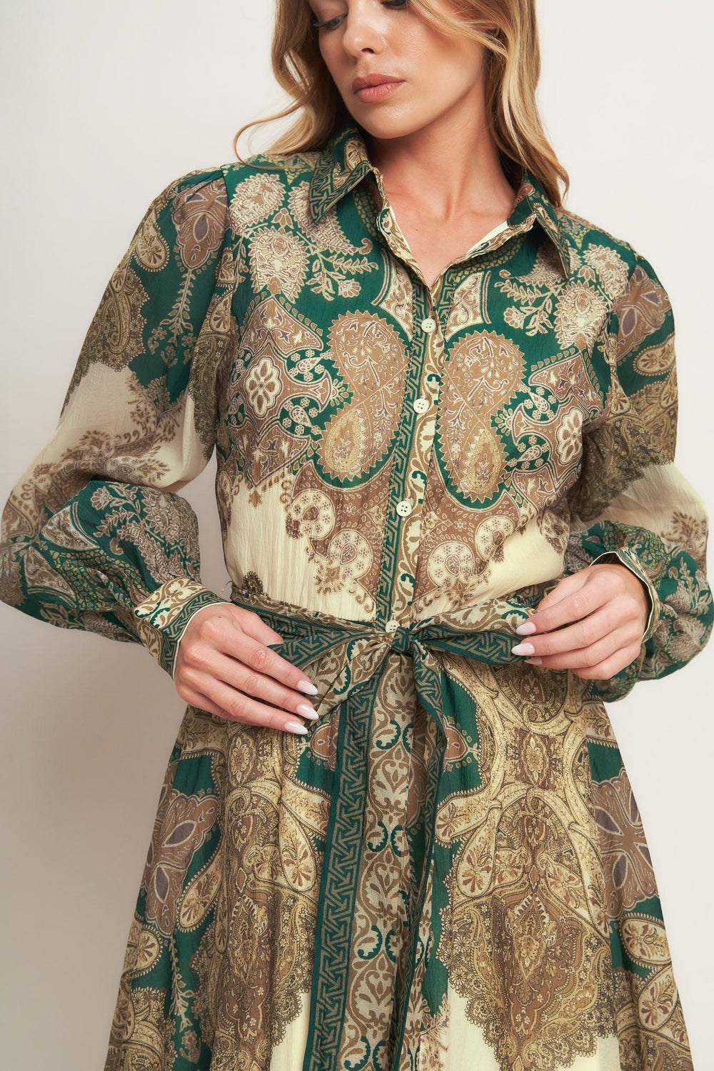 Lovely Golden Vision Woven Midi Dress from KADOU Boutique