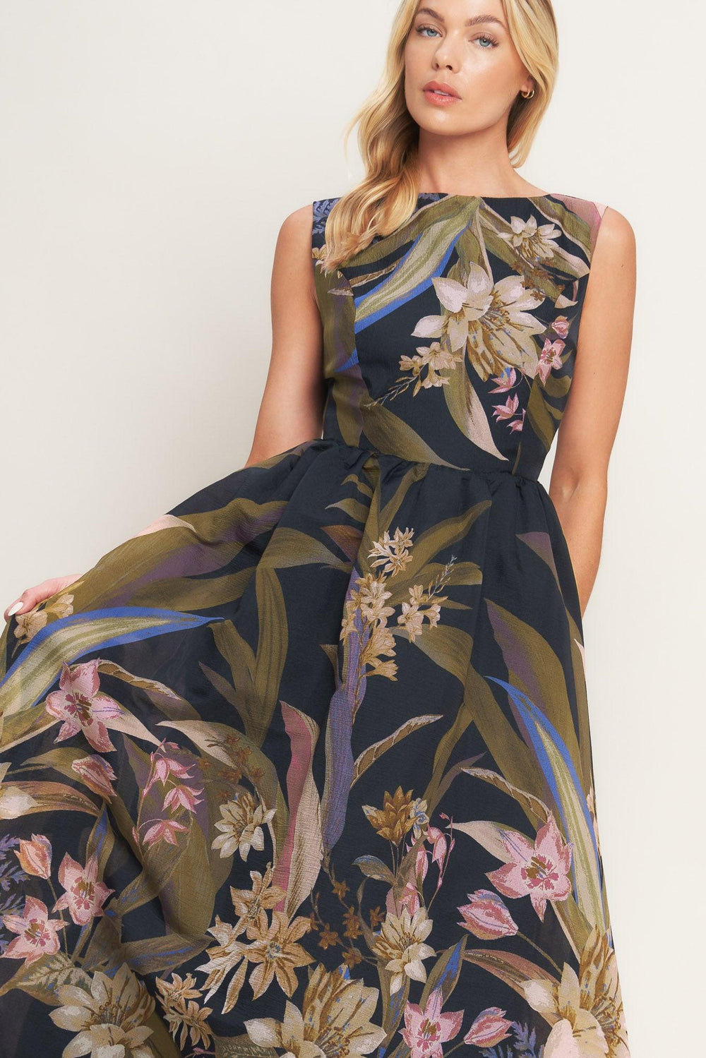 Foliage Whisper Woven Midi Dress from KADOU Boutique