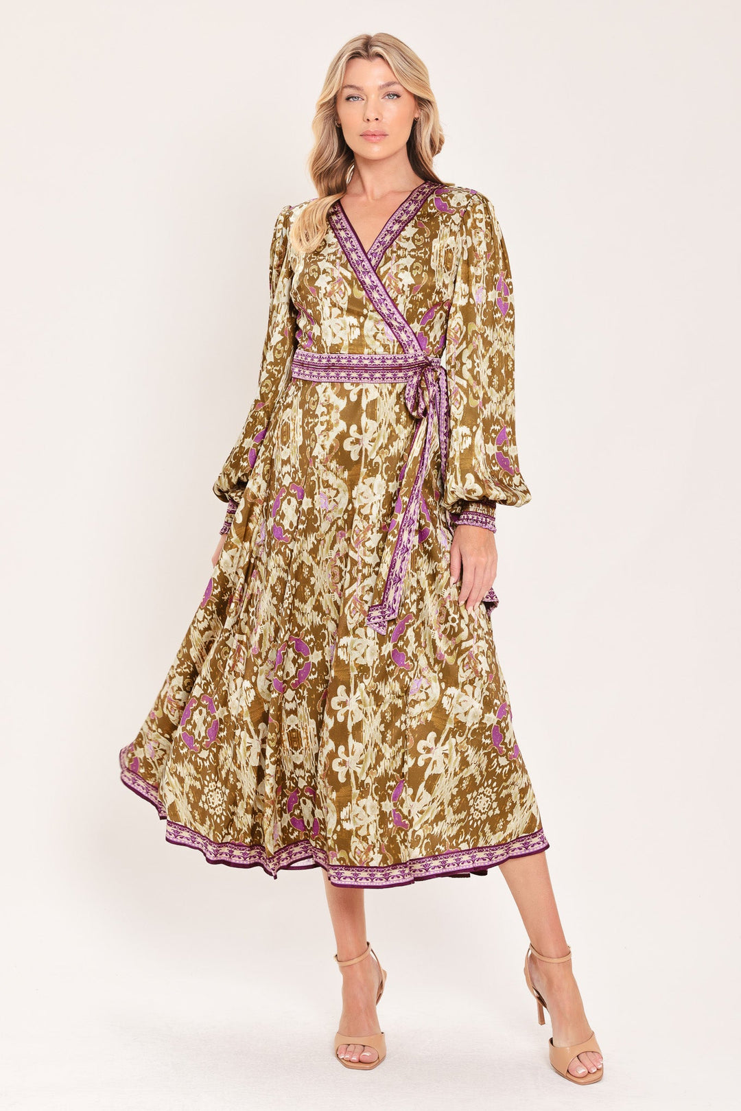 Ikat Bloom Woven Midi True Wrap Dress from KADOU Boutique
