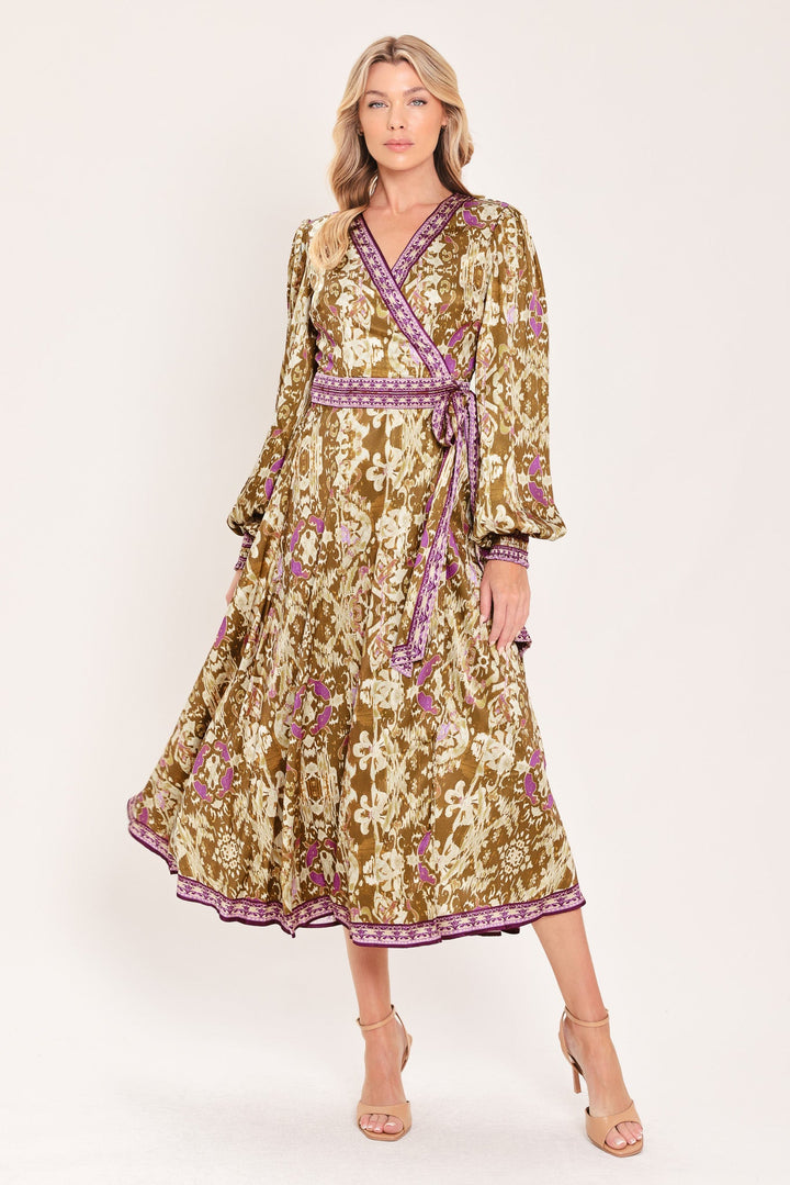 Ikat Bloom Woven Midi True Wrap Dress from KADOU Boutique