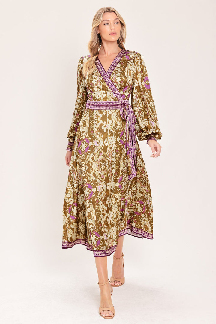 Ikat Bloom Woven Midi True Wrap Dress from KADOU Boutique