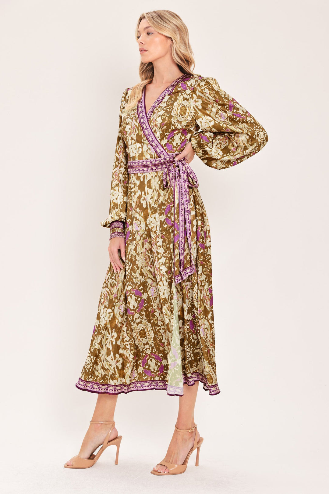 Ikat Bloom Woven Midi True Wrap Dress from KADOU Boutique