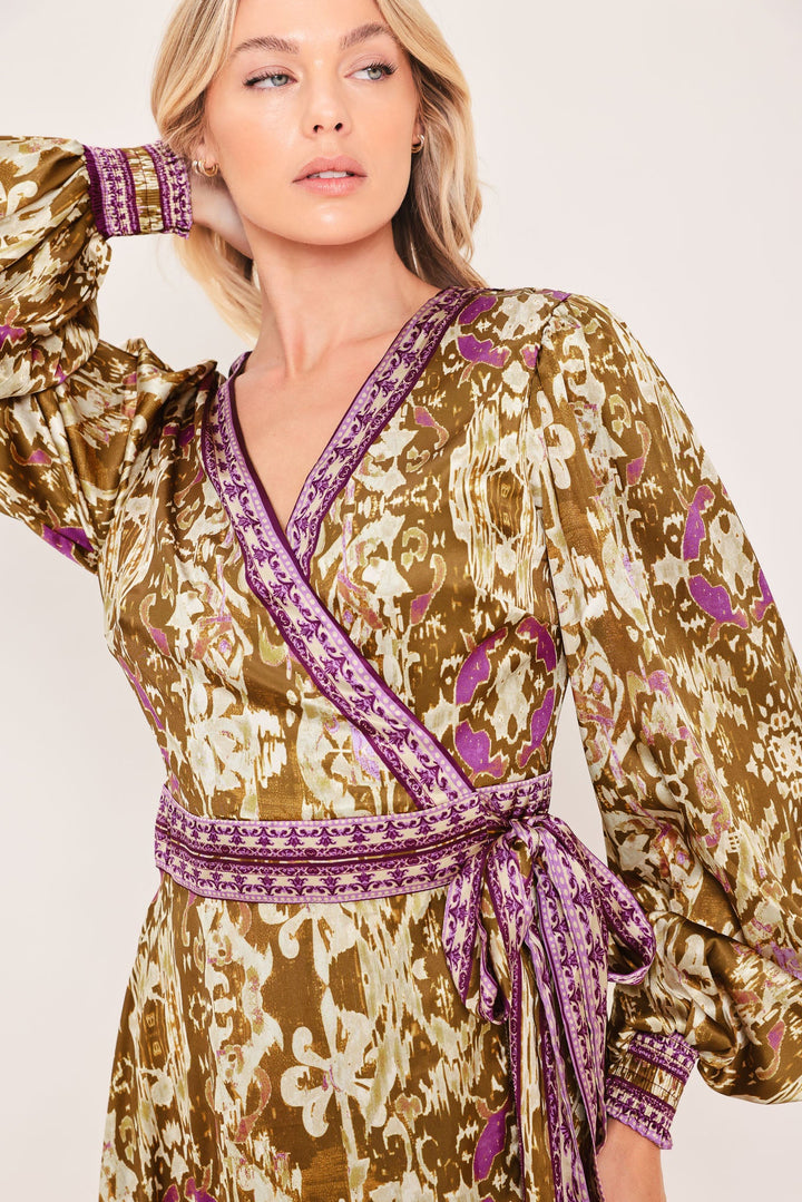 Ikat Bloom Woven Midi True Wrap Dress from KADOU Boutique