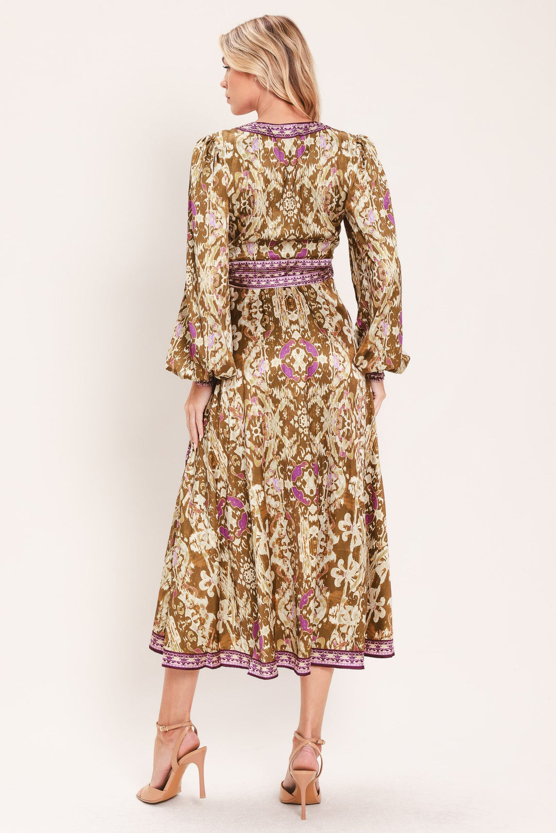 Ikat Bloom Woven Midi True Wrap Dress from KADOU Boutique