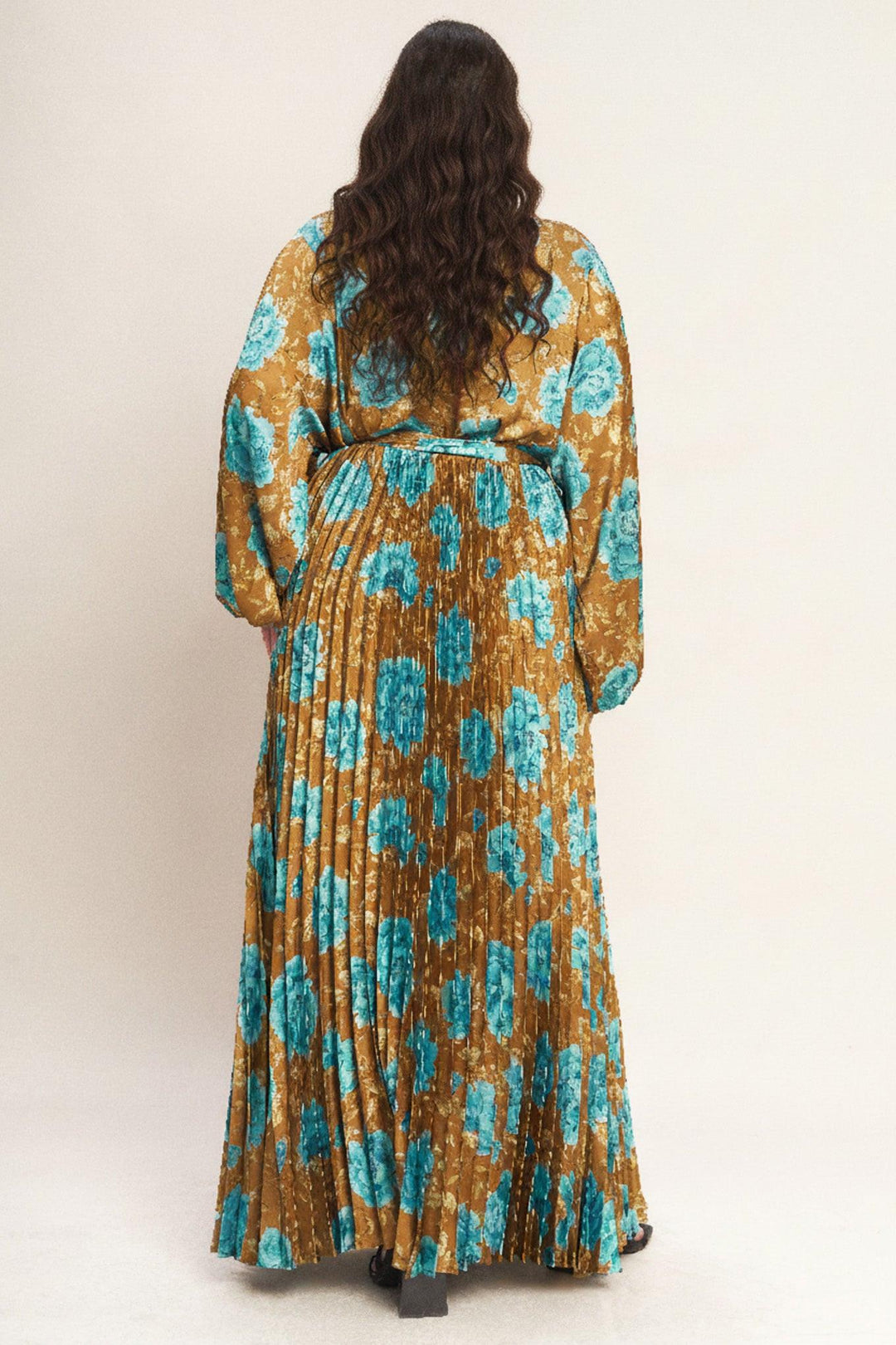 GOLDEN BLOOM LUXE WOVEN SATIN MAXI DRESS