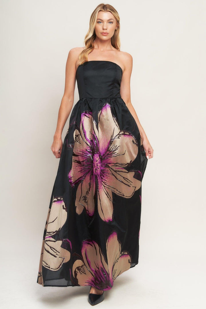 GILDED FLOWER WOVEN MAXI DRESS