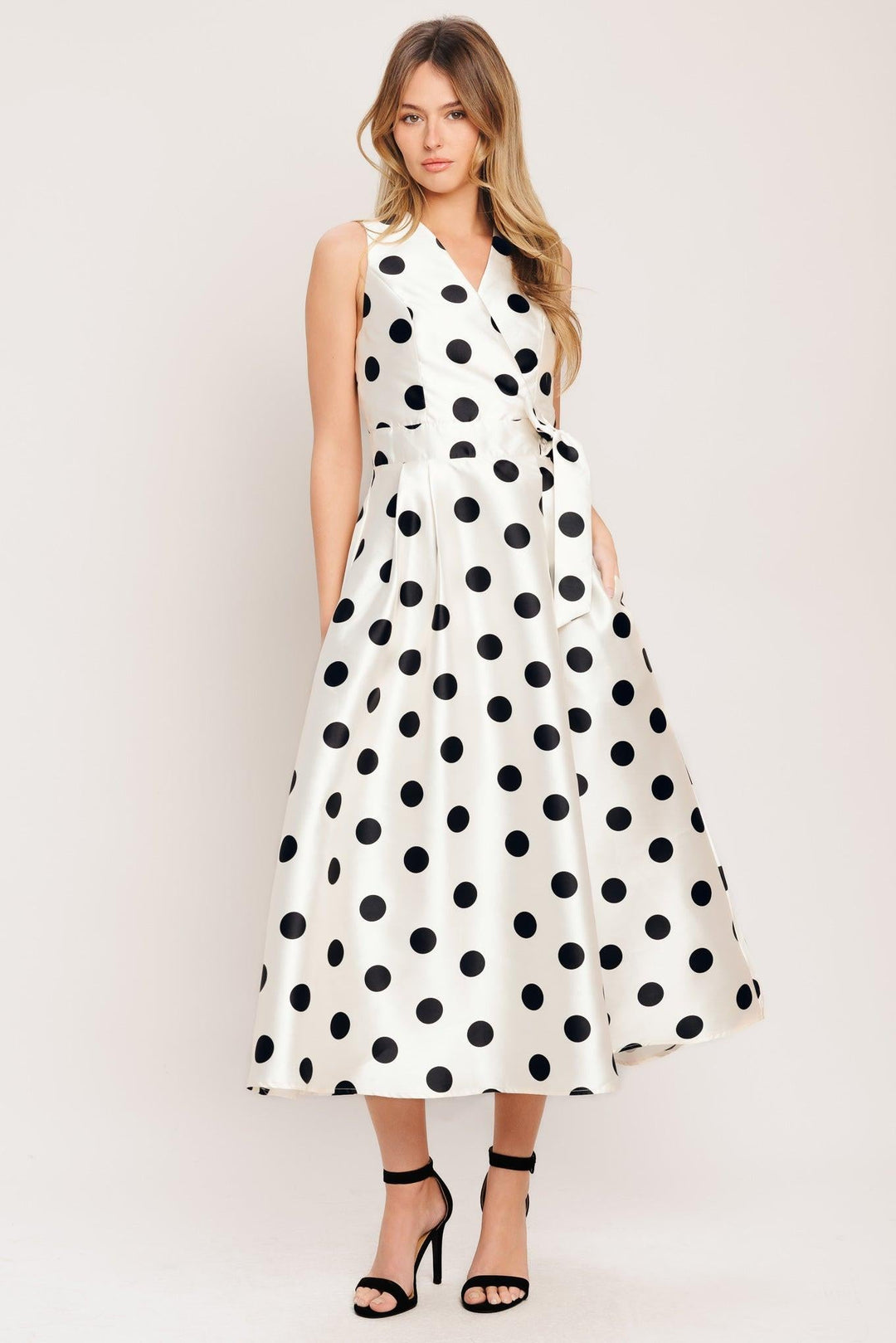 Café Noir Polka Woven Midi Dress from KADOU Boutique