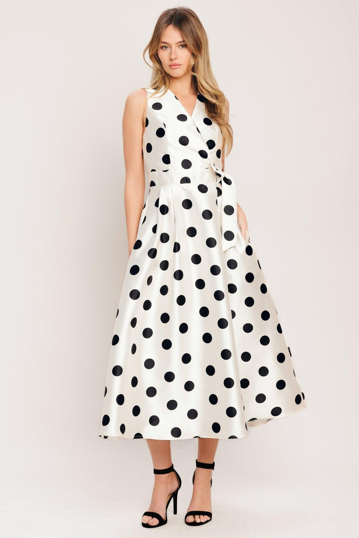 Café Noir Polka Woven Midi Dress from KADOU Boutique
