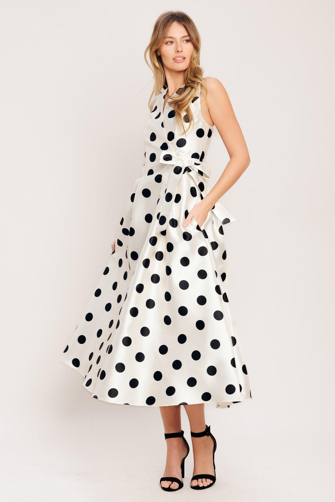 Café Noir Polka Woven Midi Dress from KADOU Boutique