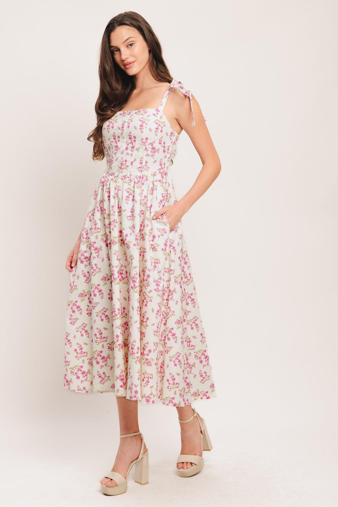 PETALS &amp; PROMISES WOVEN MIDI DRESS