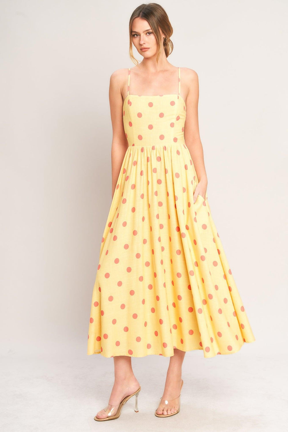 Golden Summer Polka Woven Midi Dress from KADOU Boutique