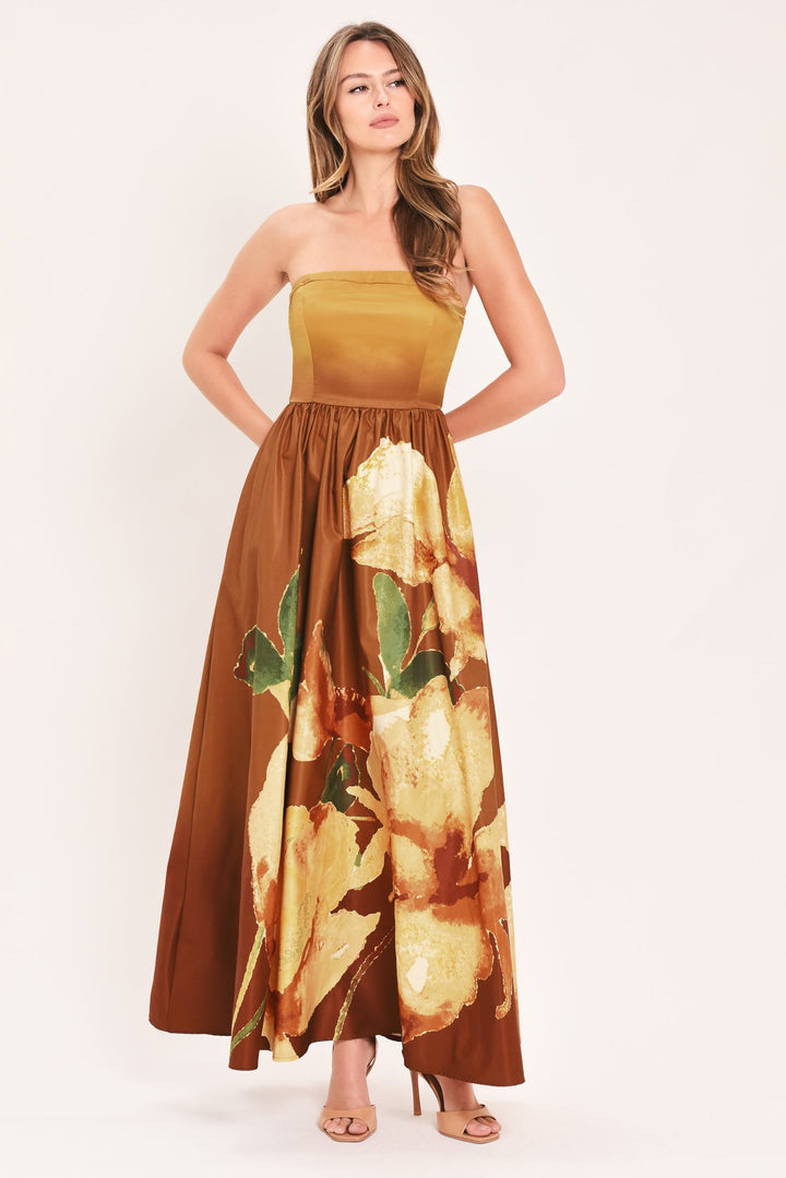 Golden Rose Afterglow Woven Maxi Dress from KADOU Boutique