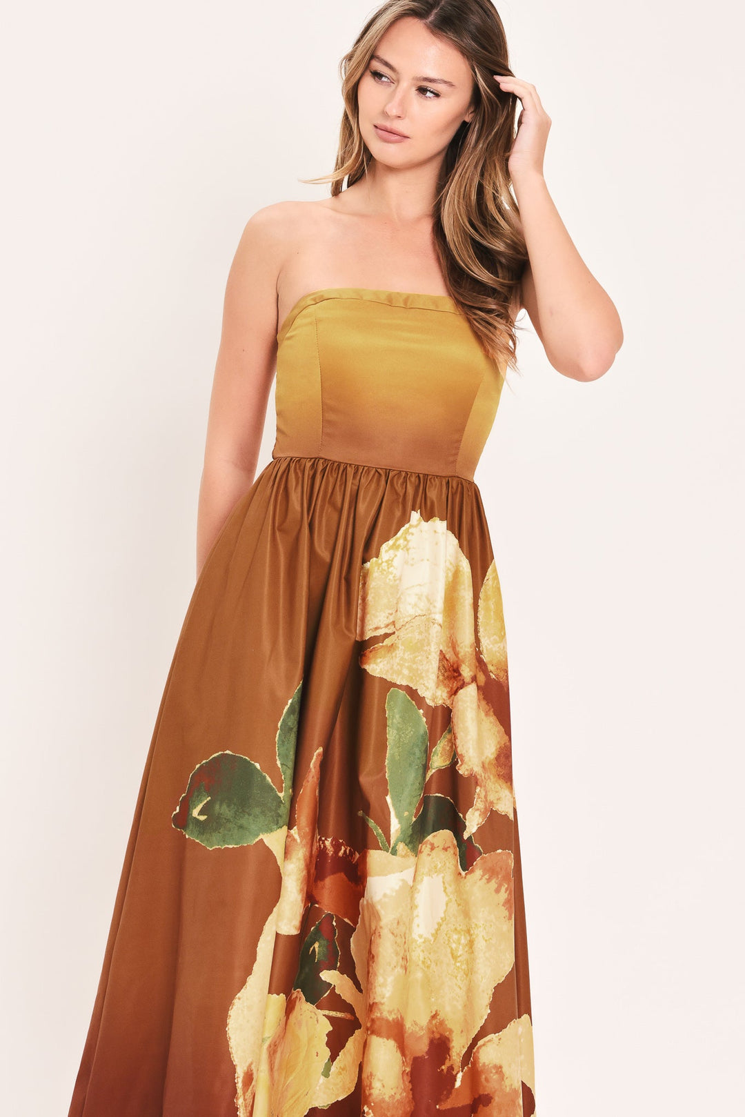 Golden Rose Afterglow Woven Maxi Dress from KADOU Boutique