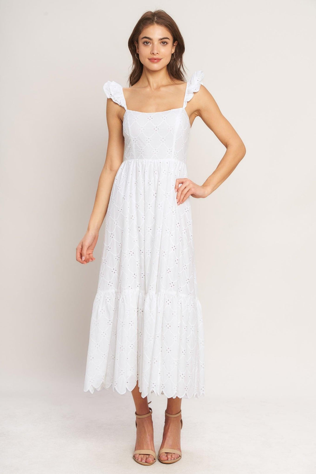Sweet Escape Woven Eyelet Midi Dress from KADOU Boutique