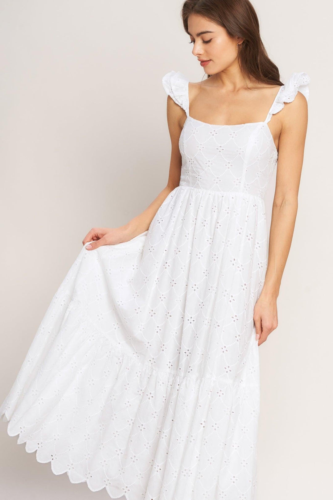 Sweet Escape Woven Eyelet Midi Dress from KADOU Boutique