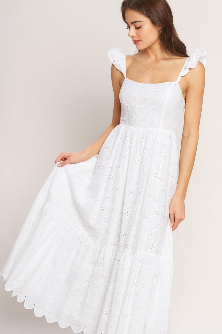 Sweet Escape Woven Eyelet Midi Dress from KADOU Boutique