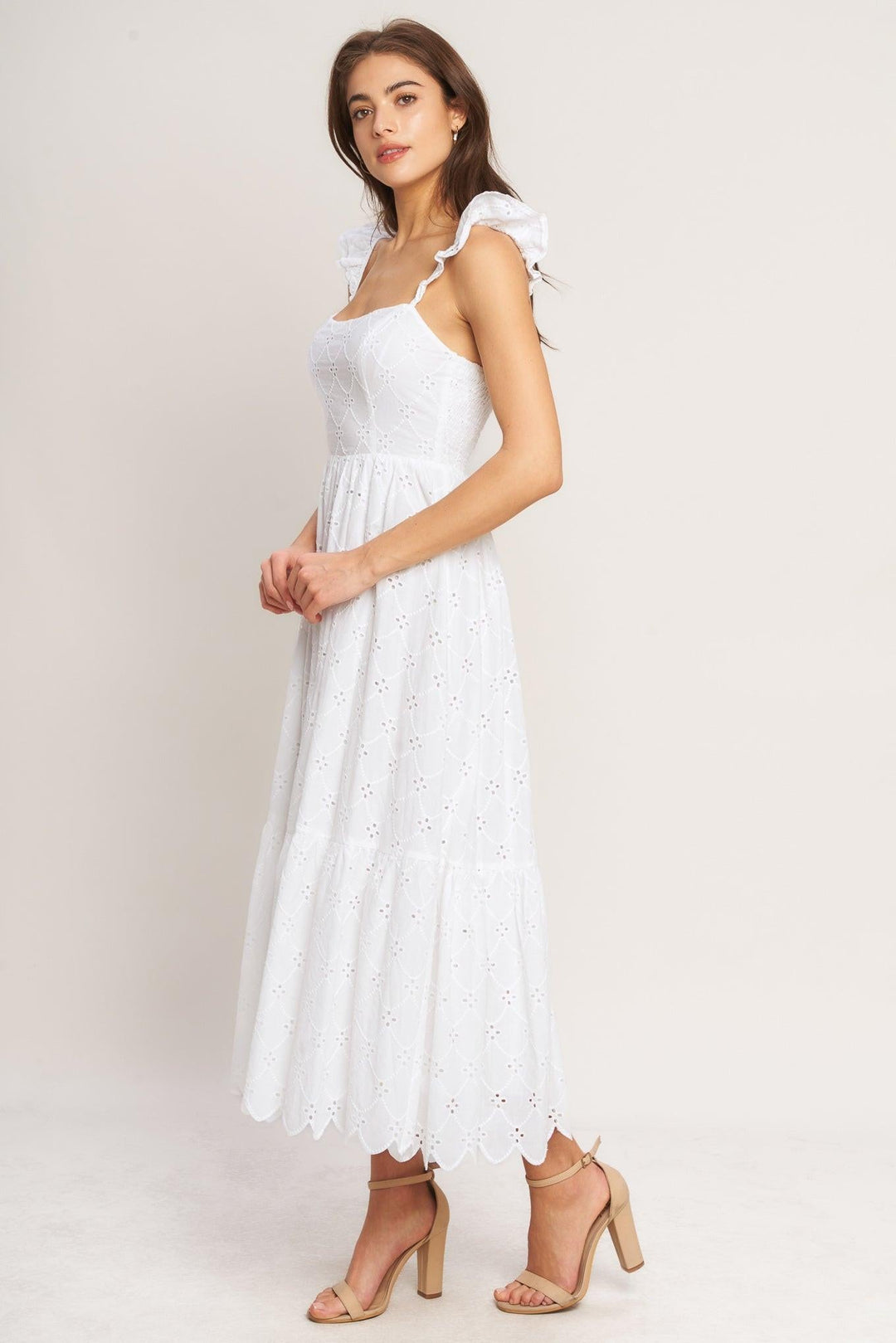Sweet Escape Woven Eyelet Midi Dress from KADOU Boutique