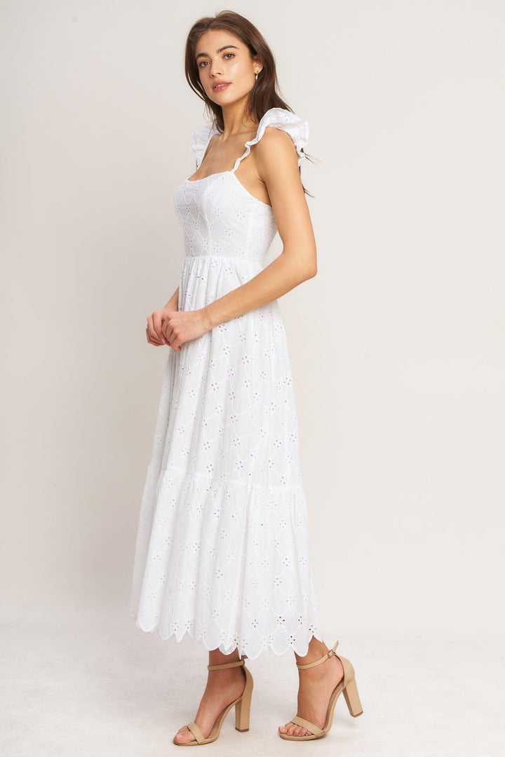 Sweet Escape Woven Eyelet Midi Dress from KADOU Boutique