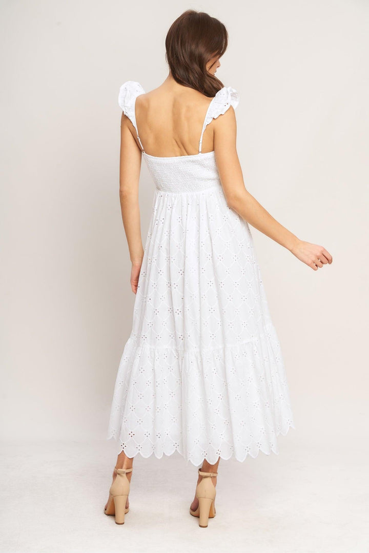 Sweet Escape Woven Eyelet Midi Dress from KADOU Boutique
