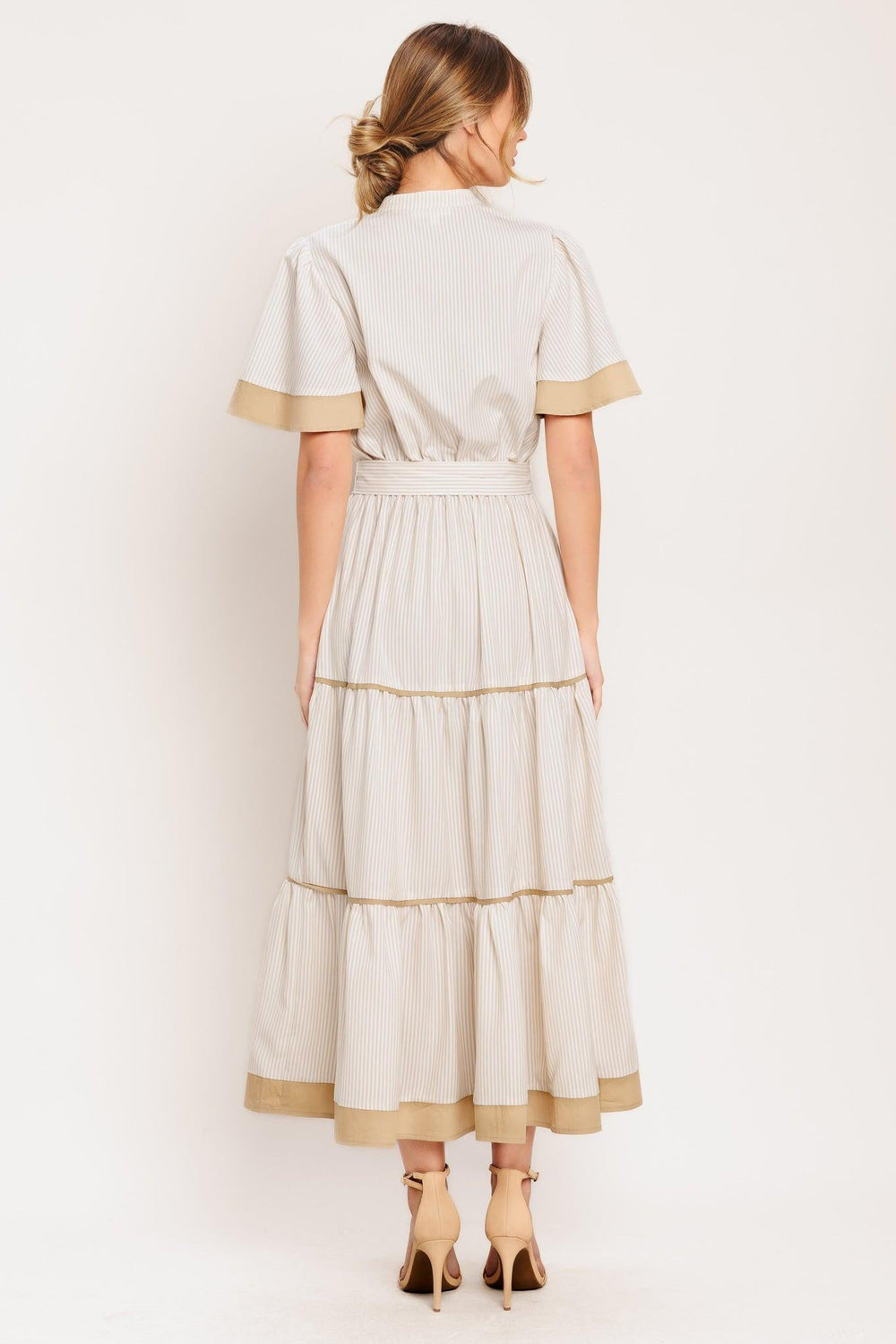 Paris Morning Taupe Woven Midi Dress from KADOU Boutique