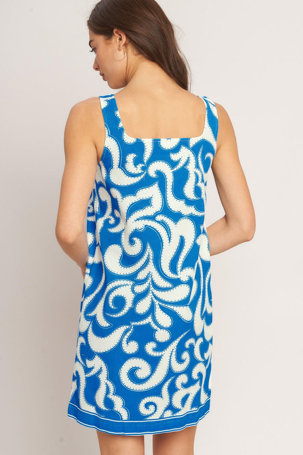 Azure Swirl Woven Mini Dress from KADOU Boutique