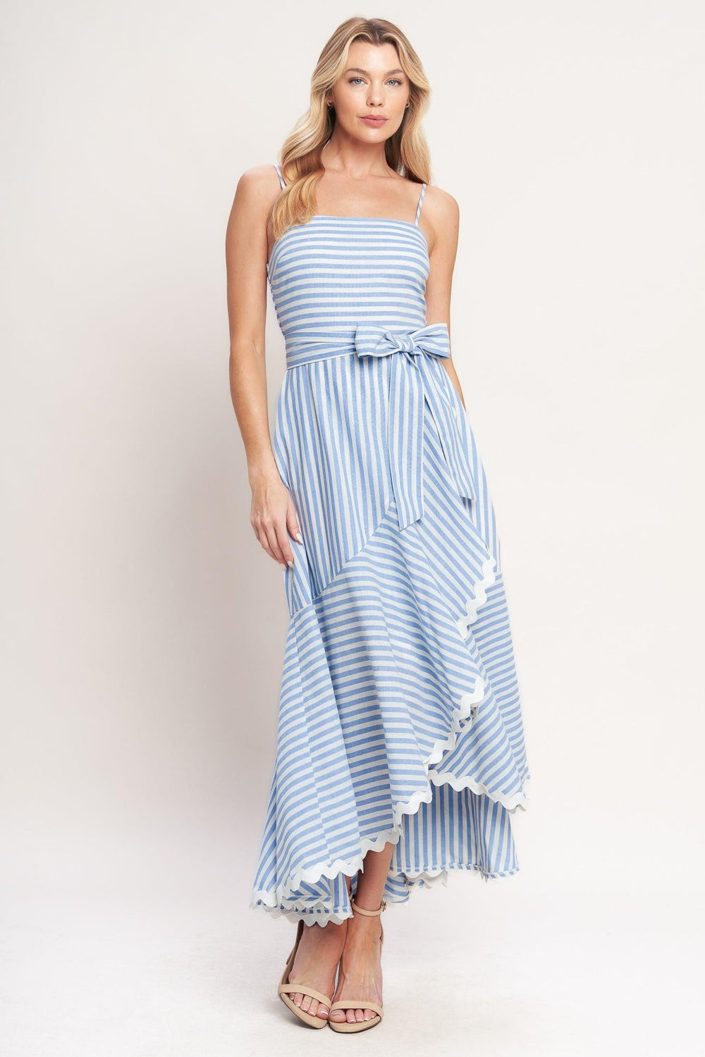 Tied to You Striped Woven Midi Dress from KADOU Boutique